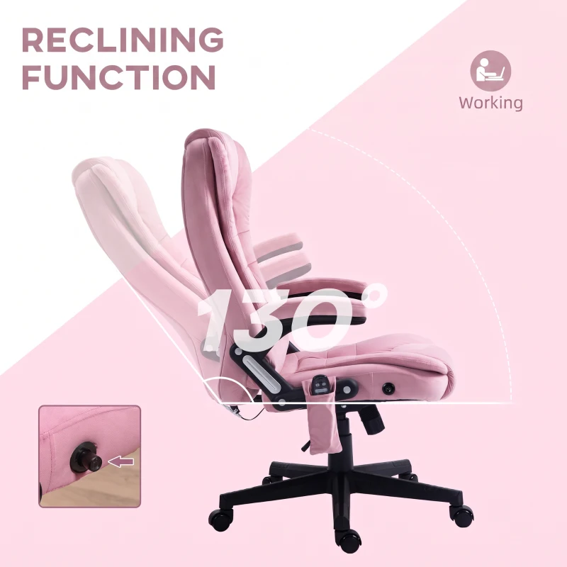 Vinsetto Reclining Massage Office Chair, Executive Office Chair with High Back, Swivel Wheels, Pink