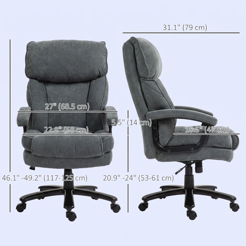 HOMCOM Big and Tall Executive Office Chair, Up to 450 lbs. Heavy Duty Desk Chair, Computer Chair for Heavy People, Grey