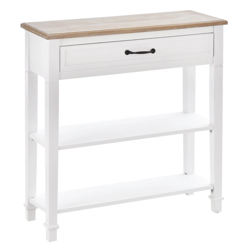 HOMCOM 30" Console Table, Modern Narrow Entryway Table with Drawer and 2 Shelves, Sofa Table for Living Room, Hallway, White