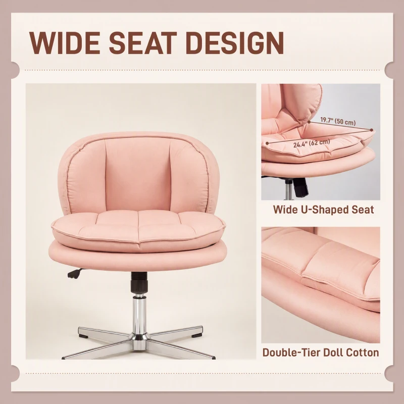 HOMCOM Armless Office Chair, Armless Wide Office Chair with Leathaire Upholstery, Tilting, No Wheels, Pink