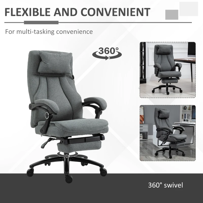 Vinsetto High-Back Massage Office Chair, Swivel Reclining Chair with 2-Point Vibration Removable Headrest, USB Power and Adjustable Height, Grey