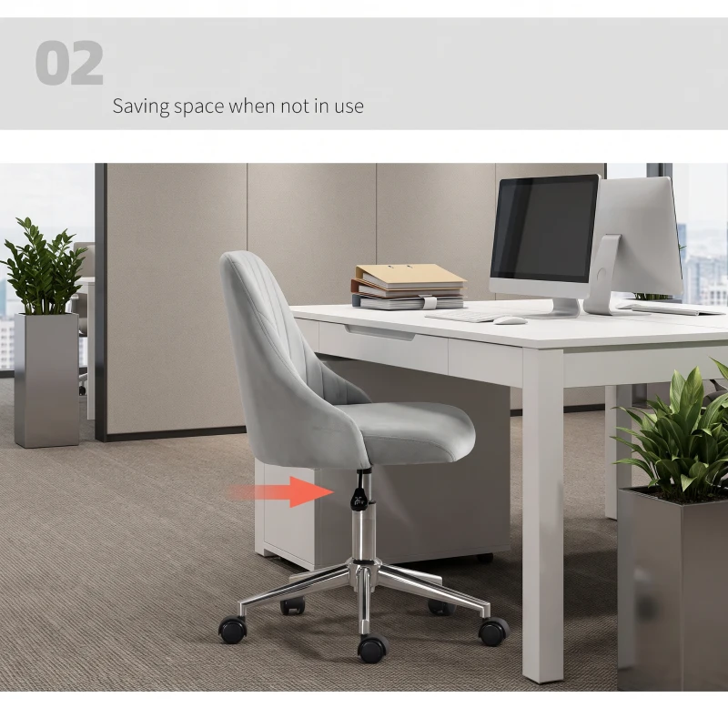 Vinsetto Velvet Office Chair with Adjustable Height, Swivel Wheels for Office, Cream