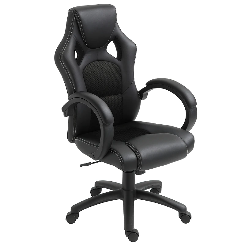 HOMCOM Racing Gaming Chair Computer Gamer Chair with Swivel Wheels, Padded Headrest, Tilt Function, Black