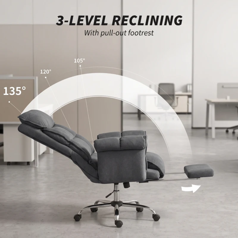 HOMCOM Desk Chair, Computer Office Chair with Footrest, Adjustable Backrest and Headrest, Dark Grey