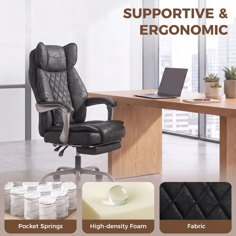 HOMCOM Executive Office Chair, Leathaire Big and Tall Office Chair 400 lbs with Wide Seat, Reclining, Lumbar Support, Black