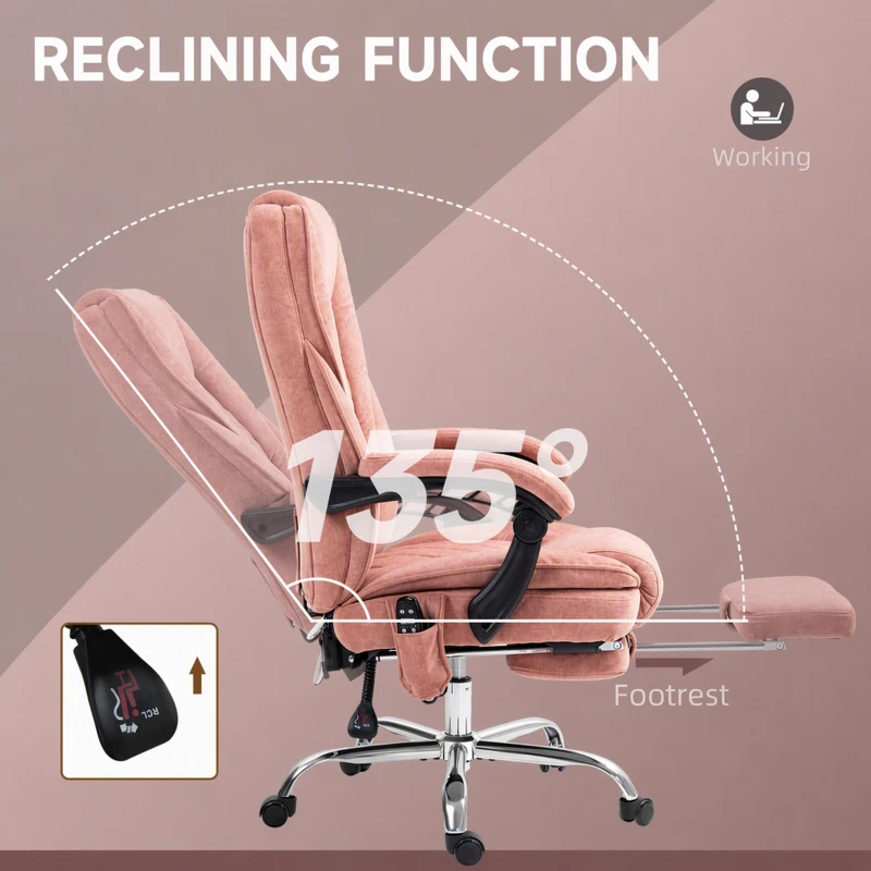 Vinsetto Massage Office Chair, Reclining Computer Chair with Adjustable Height and Footrest, Pink
