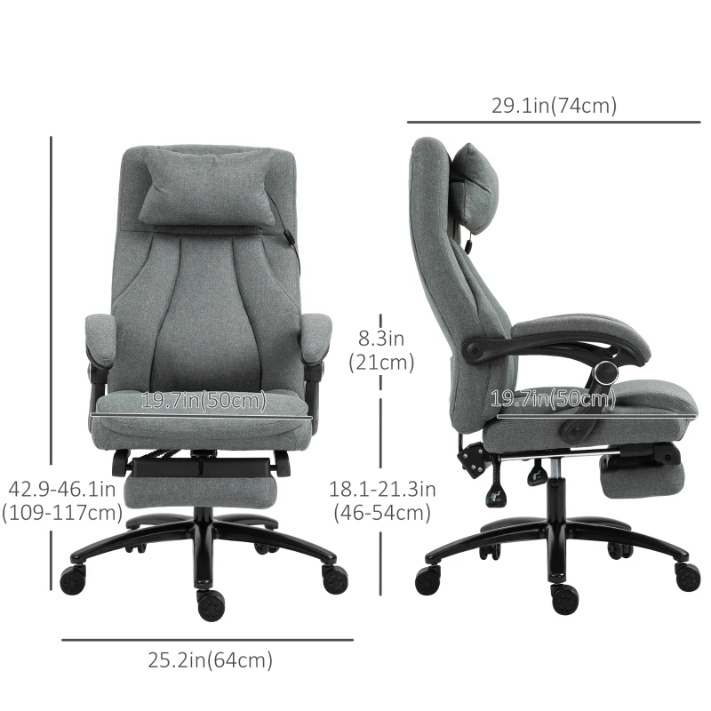 Vinsetto High-Back Massage Office Chair, Swivel Reclining Chair with 2-Point Vibration Removable Headrest, USB Power and Adjustable Height, Grey