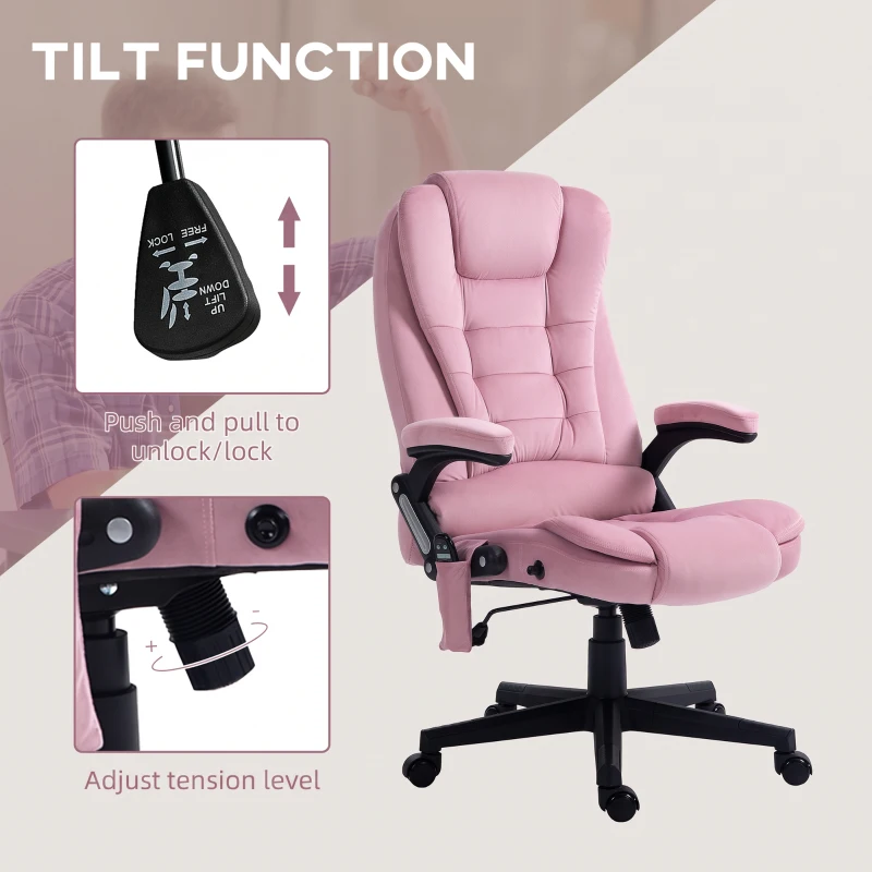 Vinsetto Reclining Massage Office Chair, Executive Office Chair with High Back, Swivel Wheels, Pink