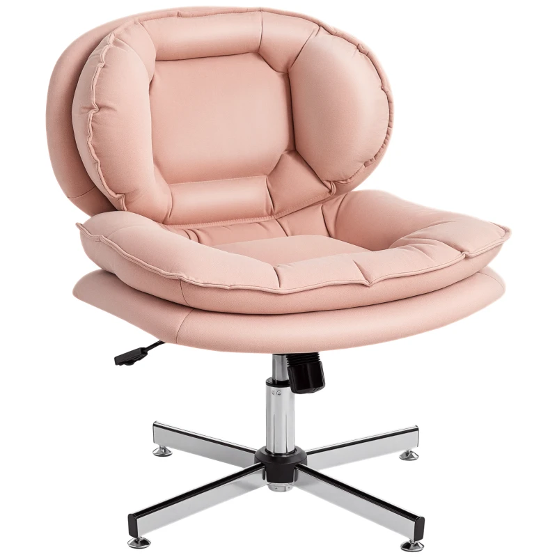 HOMCOM Armless Office Chair, Armless Wide Office Chair with Leathaire Upholstery, Tilting, No Wheels, Pink