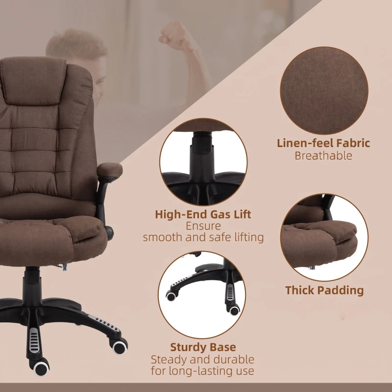 Vinsetto Reclining Massage Office Chair, Executive Office Chair with High Back, Swivel Wheels, Brown