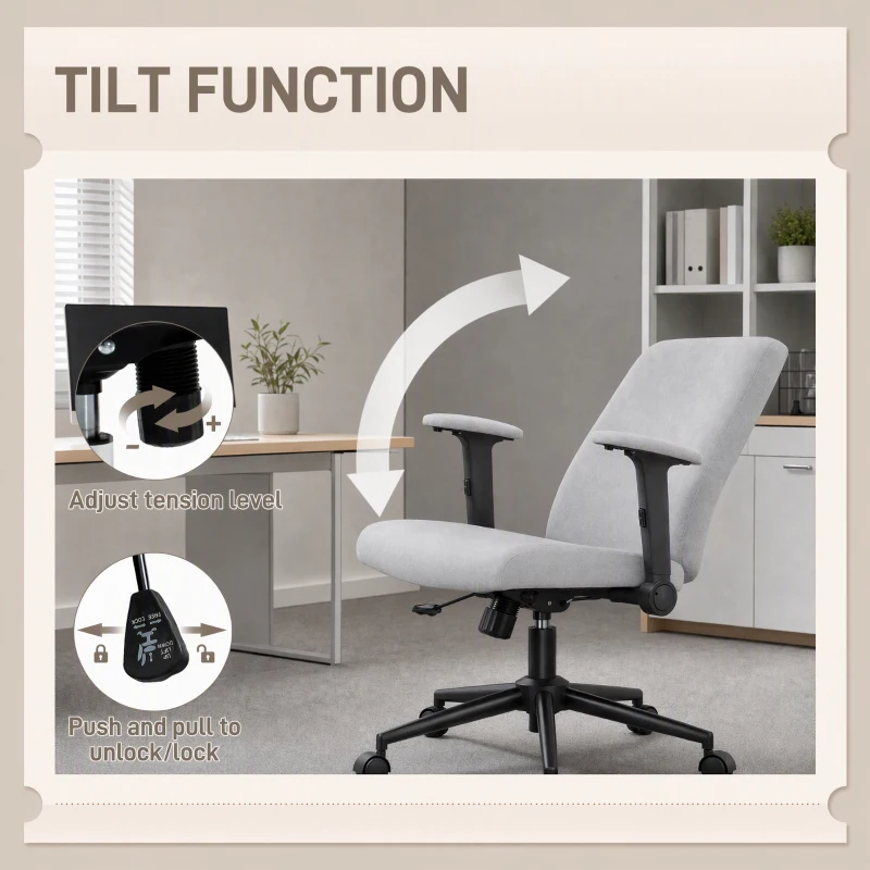 HOMCOM Armless Office Chair with Flip-up Armrests, Wheels, Wide Office Chair with Adjustable Height, Tilting, Grey