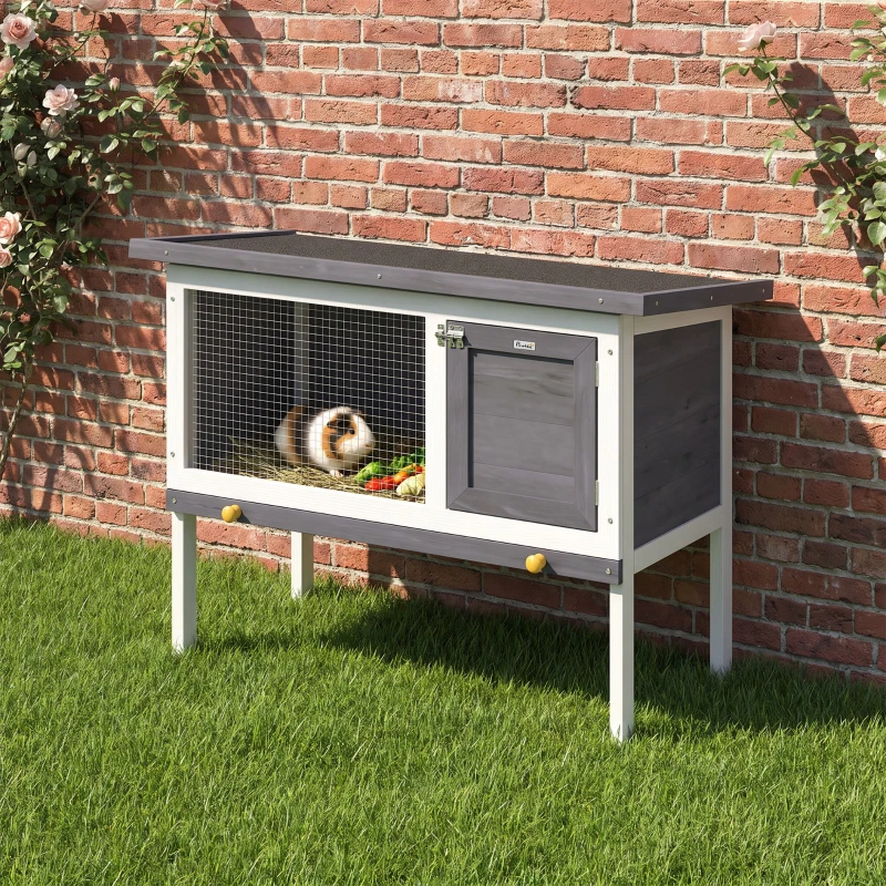 PawHut Wooden Rabbit Hutch, Guinea Pig Hutch with Asphalt Roof, Outdoor Elevated Bunny House for Rabbits, Chinchillas