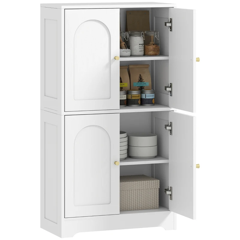 HOMCOM 43" Kitchen Pantry Cabinet, Freestanding Modern Storage Cabinet with 4 Arched Doors and 2 Adjustable Shelves, White