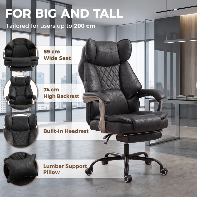HOMCOM Executive Office Chair, Leathaire Big and Tall Office Chair 400 lbs with Wide Seat, Reclining, Lumbar Support, Black