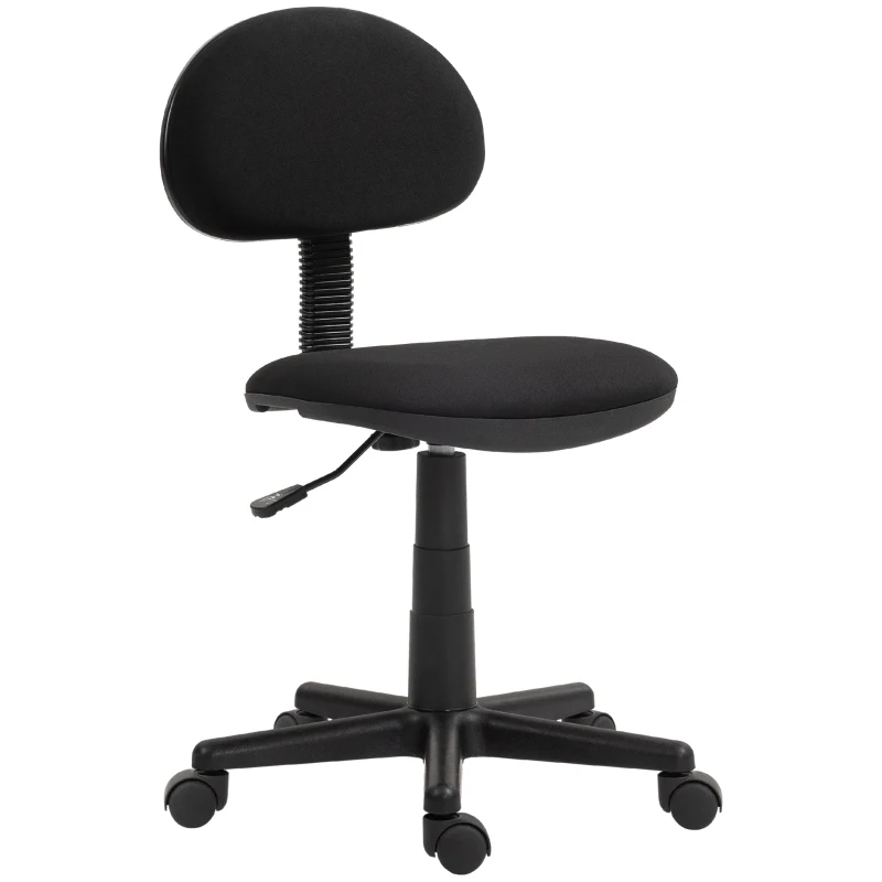 HOMCOM Small Desk Chair, Armless Office Chair with Adjustable Height, 360° Swivel Wheels, Low Back for Small Spaces, Black