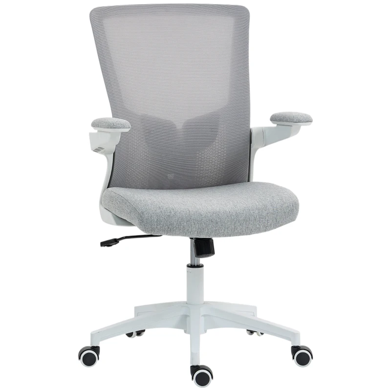 HOMCOM Ergonomic Office Chair, Swivel Desk Chair with Adjustable Lumbar Support and Height, Flip-up Armrests, Wheels, Grey