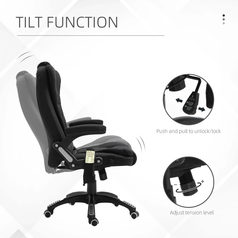 Vinsetto Ergonomic Office Chair Large Leather Massage Executive High Back Reclining Swivel Wheels Black