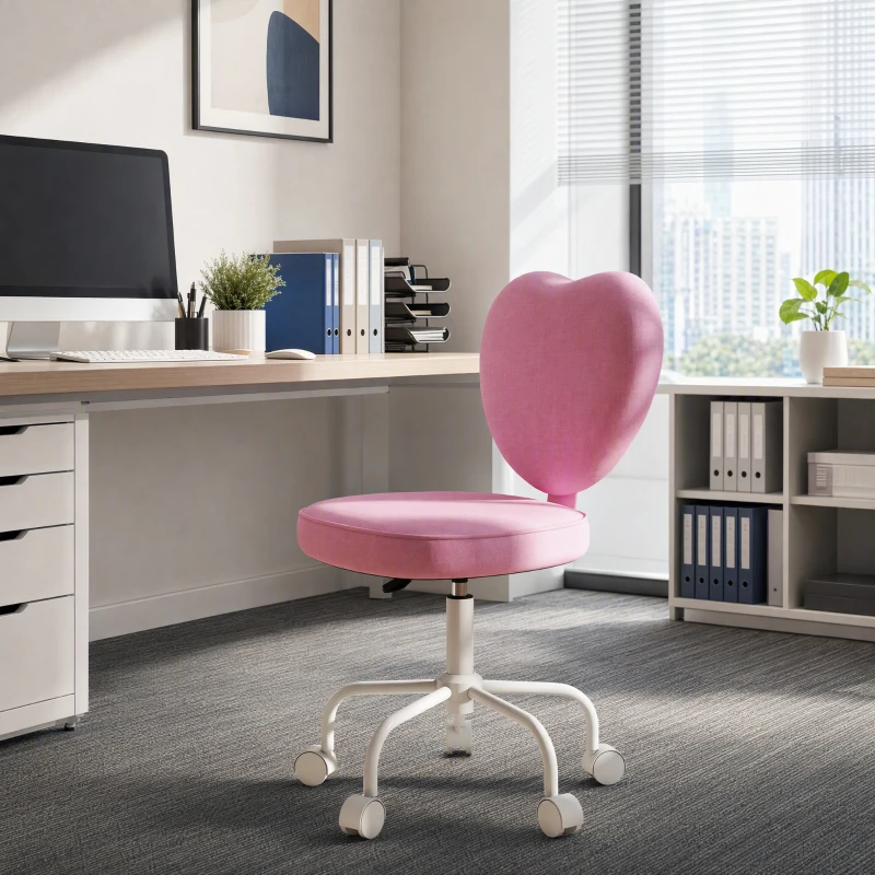 HOMCOM Heart Love Shaped Back Design Office Chair with Adjustable Height, Pink