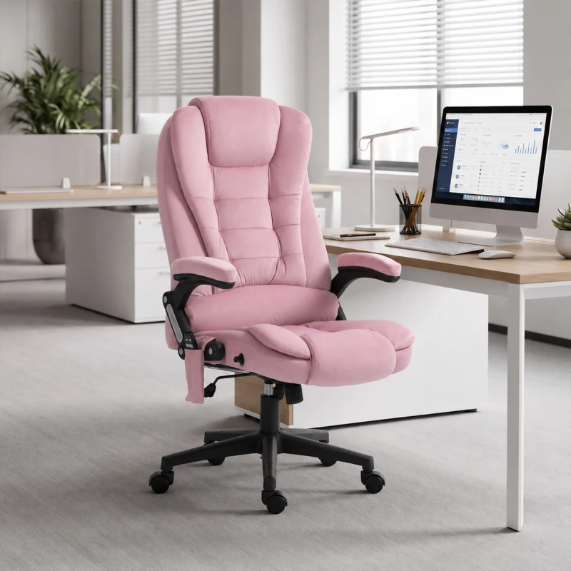 Vinsetto Reclining Massage Office Chair, Executive Office Chair with High Back, Swivel Wheels, Pink