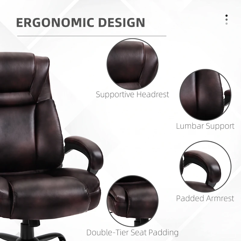 Vinsetto PU Leather Executive Office Chair with High Back, Adjustable Height and Swivel Wheels, 400LBS Capacity, Brown