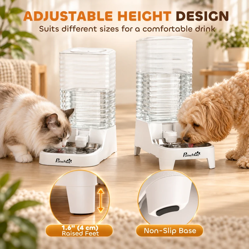 PawHut 8L Automatic Dog Water Dispenser, Gravity Pet Waterer w/ Patented Faucet, Stainless Steel Bowl, Large Capacity