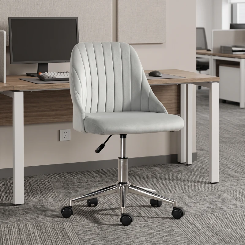 Vinsetto Velvet Office Chair with Adjustable Height, Swivel Wheels for Office, Cream