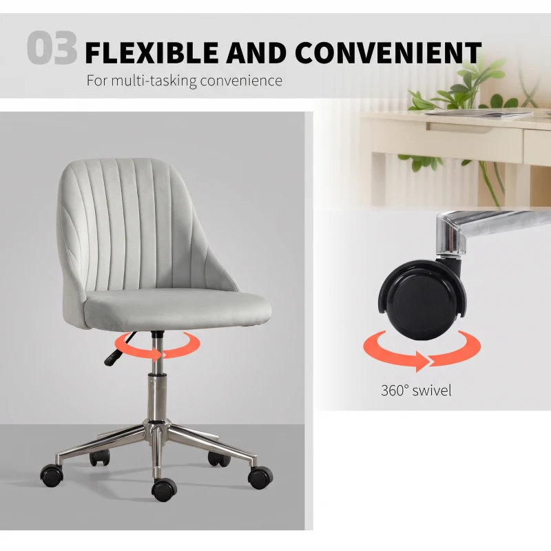 Vinsetto Velvet Office Chair with Adjustable Height, Swivel Wheels for Office, Cream