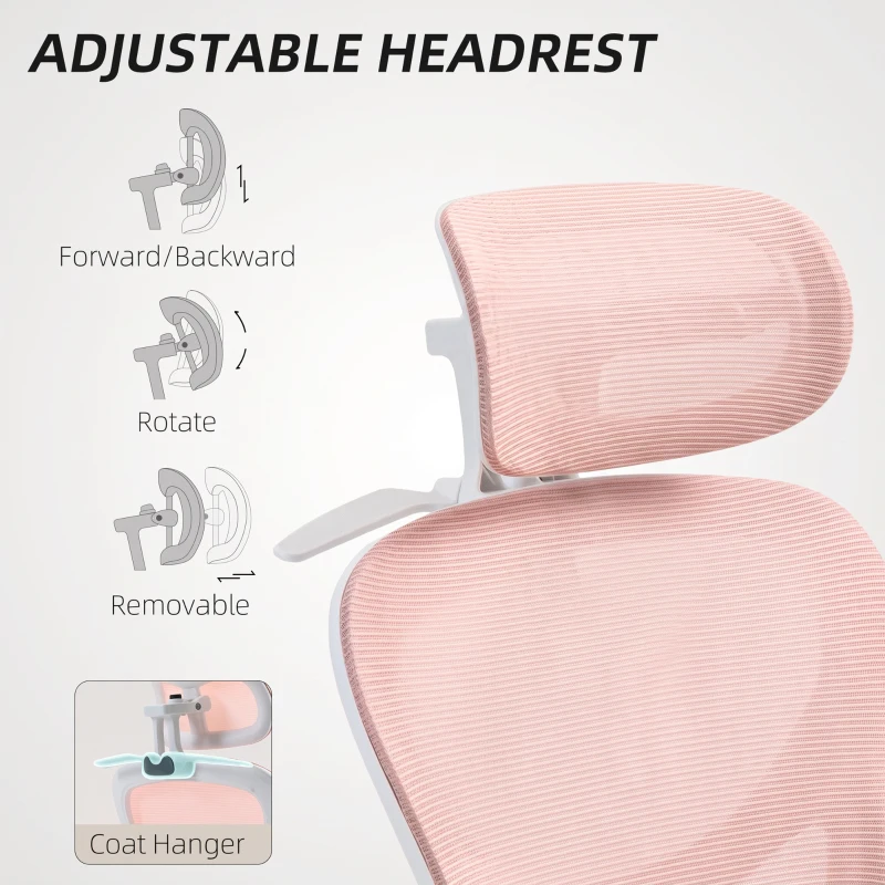 HOMCOM Mesh Office Chair, Ergonomic Desk Chair with Flip-up Armrest, Rotatable Headrest, Adjustable Lumbar Support, Pink