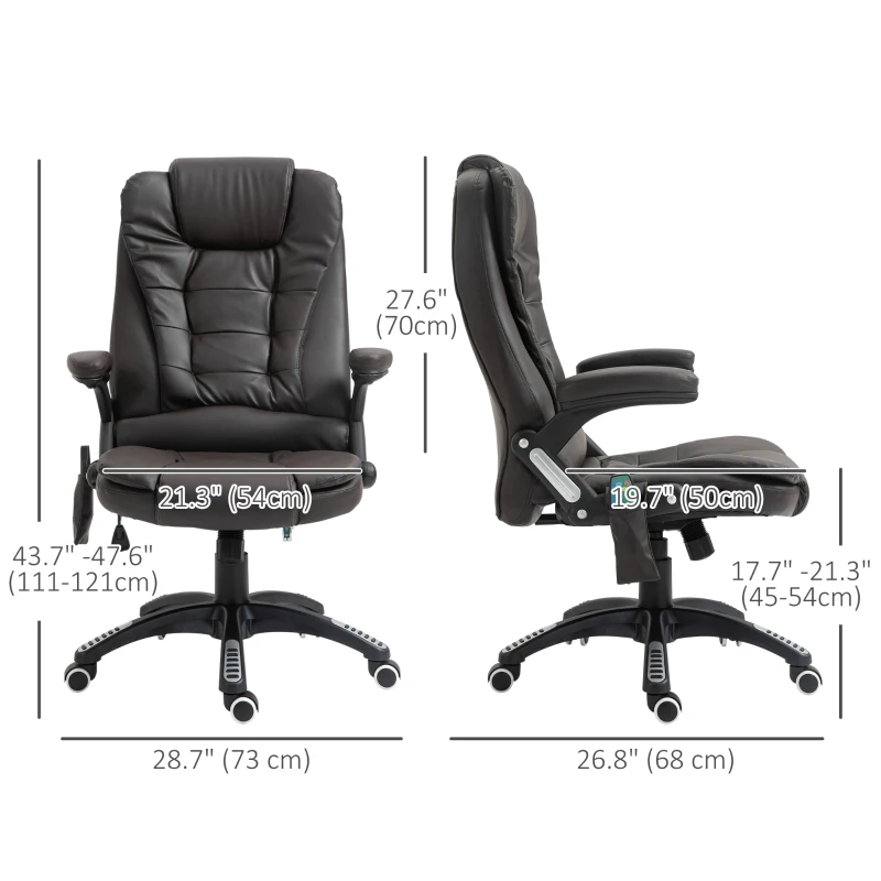 HOMCOM Office Chair Heated Ergonomic Massage Swivel Vibrating High Back Faux Leather Executive Chair Office (Brown)