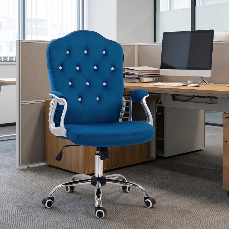 Vinsetto Office Chair, Velvet Computer Desk Chair with Swivel Wheels, Adjustable Height, Tilt Function, Dark Blue