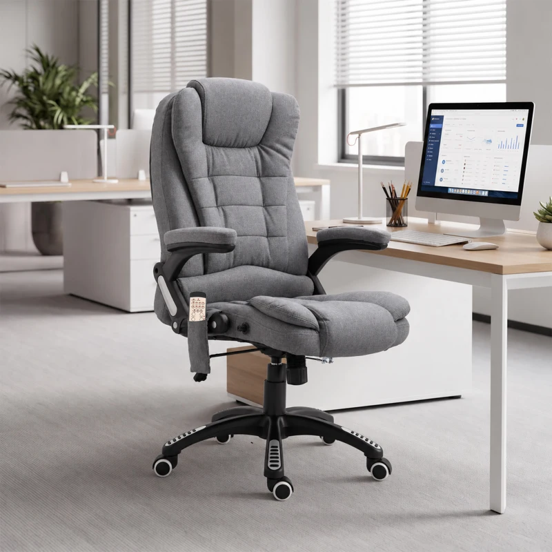 Vinsetto Executive Office Chair, High Back Ergonomic Chair with 6-Point Vibration, 130° Reclining Back, Adjustable Height, Grey