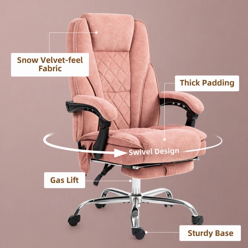 Vinsetto Massage Office Chair, Reclining Computer Chair with Adjustable Height and Footrest, Pink