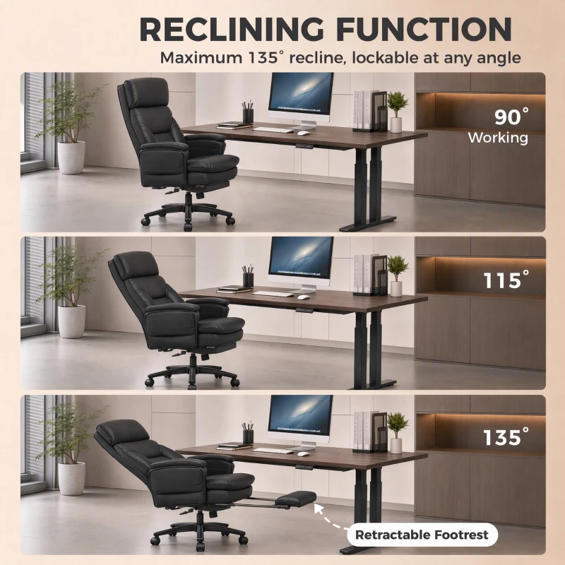 HOMCOM wide-seat Office Chair with Footrest, 396 lbs Reclining Computer Desk Chair with High Back, Flip-up Armrests, Black