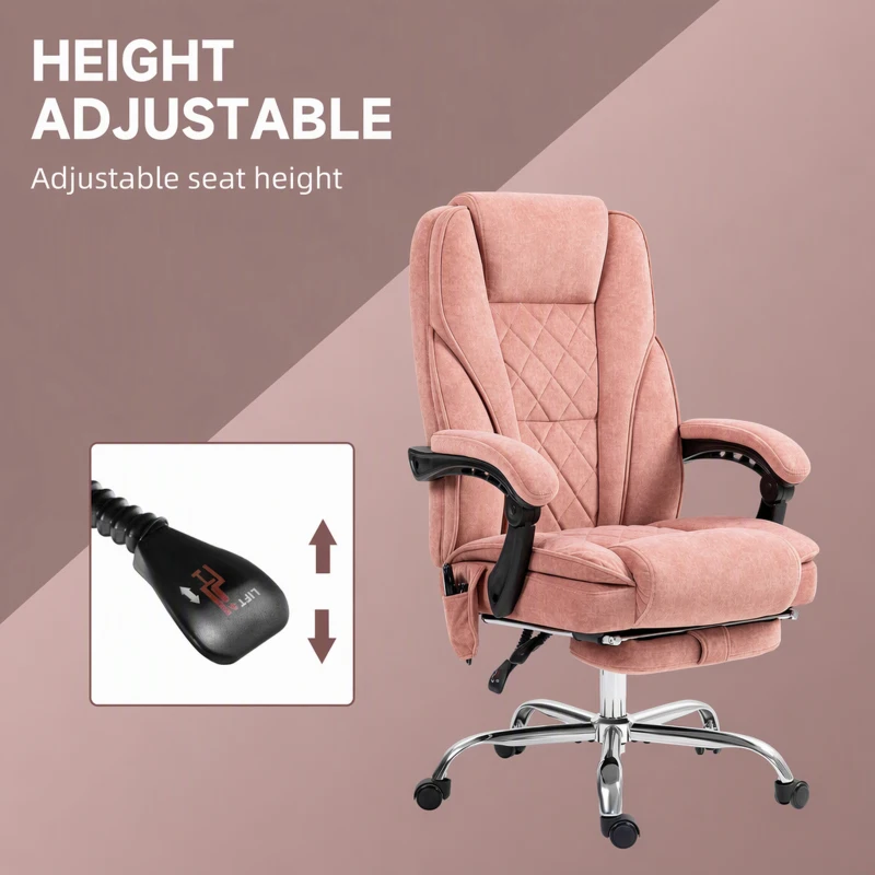 Vinsetto Massage Office Chair, Reclining Computer Chair with Adjustable Height and Footrest, Pink