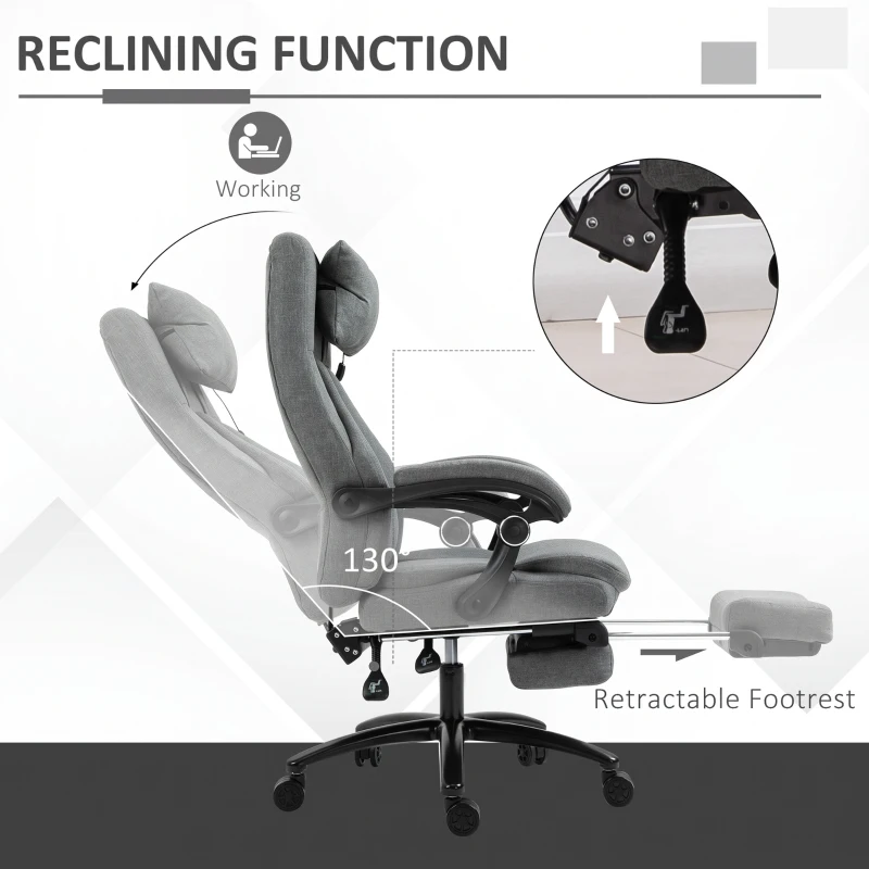 Vinsetto High-Back Massage Office Chair, Swivel Reclining Chair with 2-Point Vibration Removable Headrest, USB Power and Adjustable Height, Grey