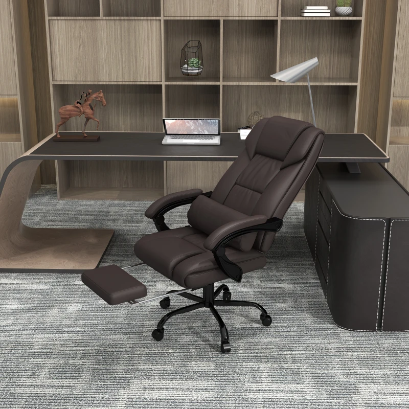 Vinsetto 6-Point Vibration Massage Chair, Height Adjustable Reclining Computer Chair with Retractable Footrest, Brown