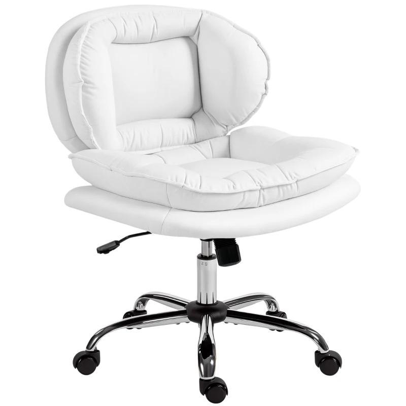 HOMCOM Armless office chair, Swivel Wide Office Chair with Leathaire Upholstery, Tilting, No Arm, White