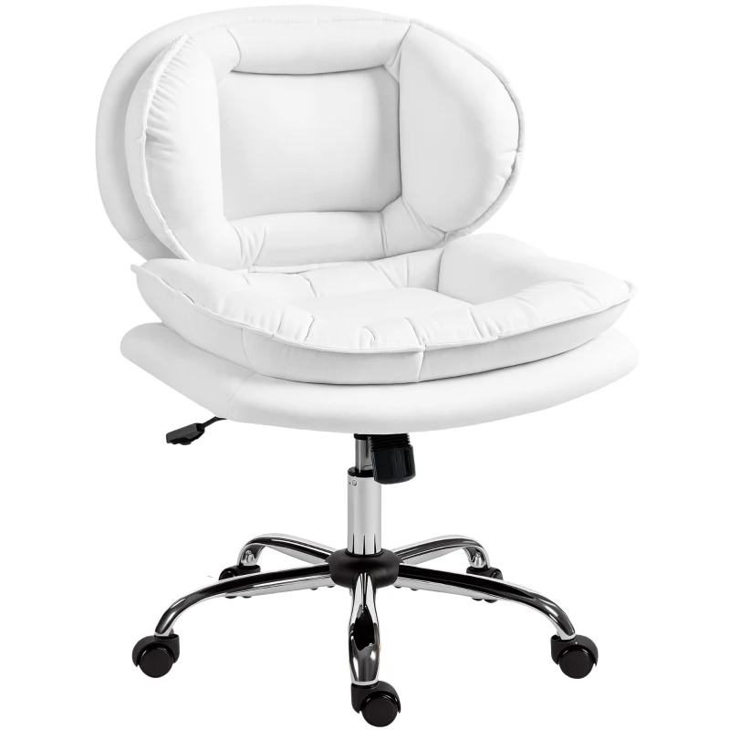 HOMCOM Armless office chair, Swivel Wide Office Chair with Leathaire Upholstery, Tilting, No Arm, White