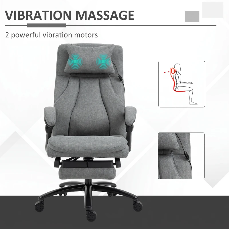 Vinsetto High-Back Massage Office Chair, Swivel Reclining Chair with 2-Point Vibration Removable Headrest, USB Power and Adjustable Height, Grey