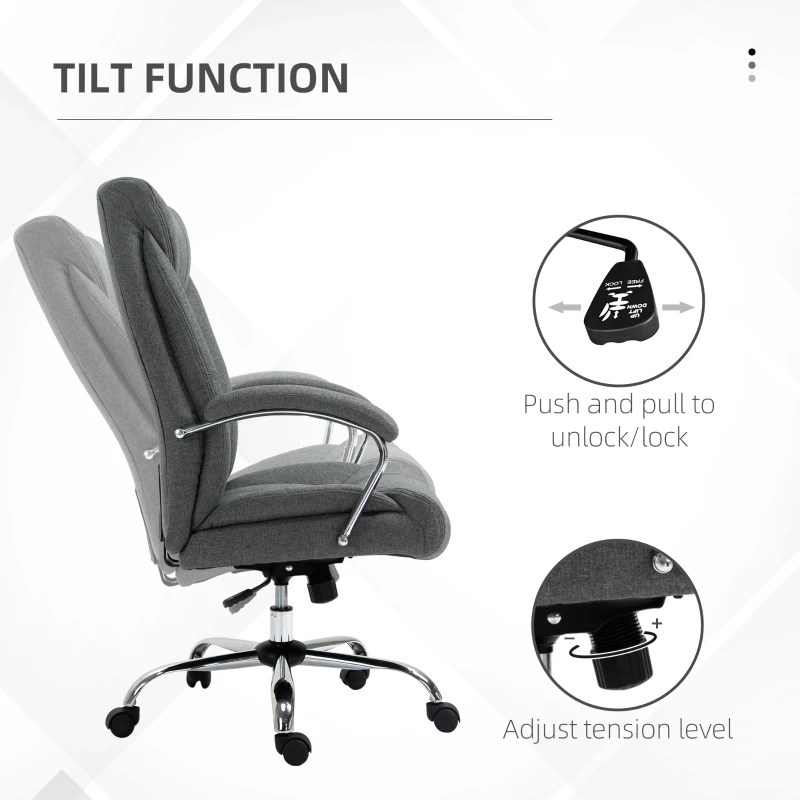 Vinsetto High Back Swivel Office Chair Task Ergonomic Linen Fabric Computer Chair, with Arm, Adjustable Height, Grey