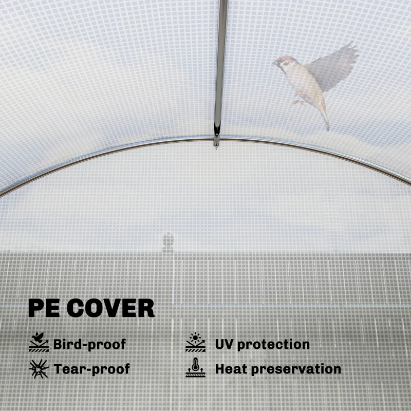 Outsunny 10'x11'x6' Walk-in Tunnel Greenhouse with Shelves, Mesh Door and Windows, Hoop House Greenhouse with PE Cover, White