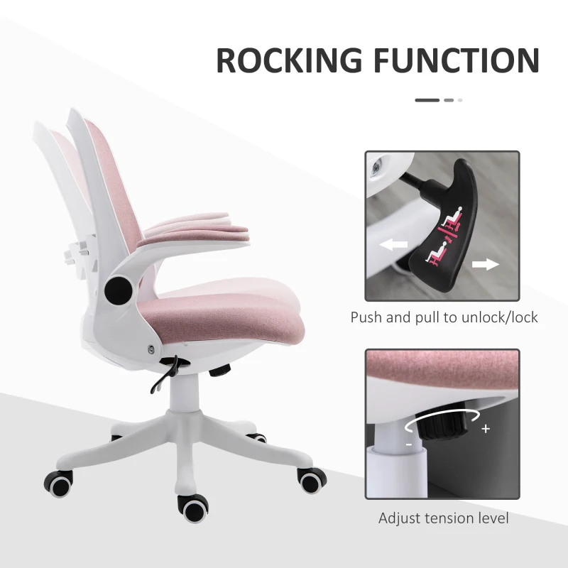 Vinsetto 360° Swivel Office Chair Task Chair, Breathable Fabric Computer Chair with Flip-up Arms and Adjustable Height, Pink