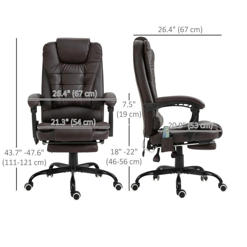 Vinsetto 7-Point Vibrating Massage Chair, Reclining Office Chair with Footrest, Reclining Back, Adjustable Height, Brown