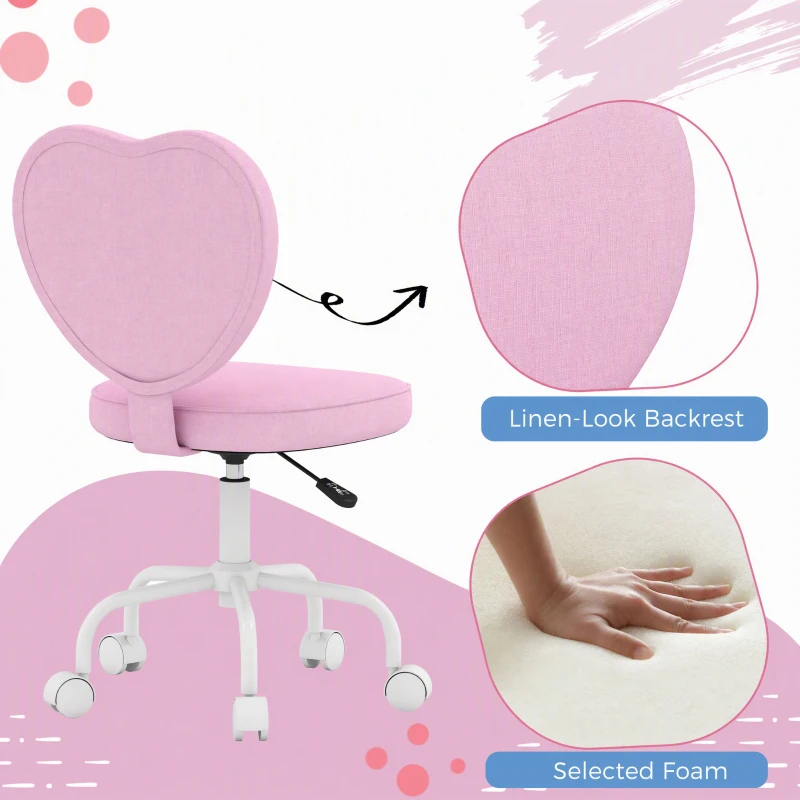 HOMCOM Heart Love Shaped Back Design Office Chair with Adjustable Height, Pink