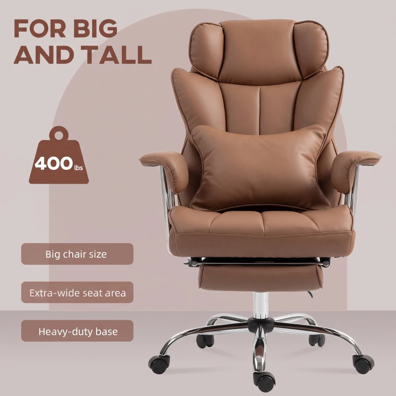 HOMCOM 400LBS Massage Office Chair, Executive Office Chair with 6-Point Vibration, Footrest and Lumbar Support, Brown