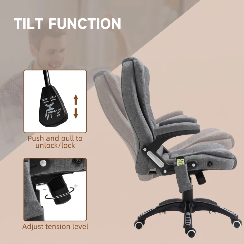 Vinsetto Executive Office Chair, High Back Ergonomic Chair with 6-Point Vibration, 130° Reclining Back, Adjustable Height, Grey