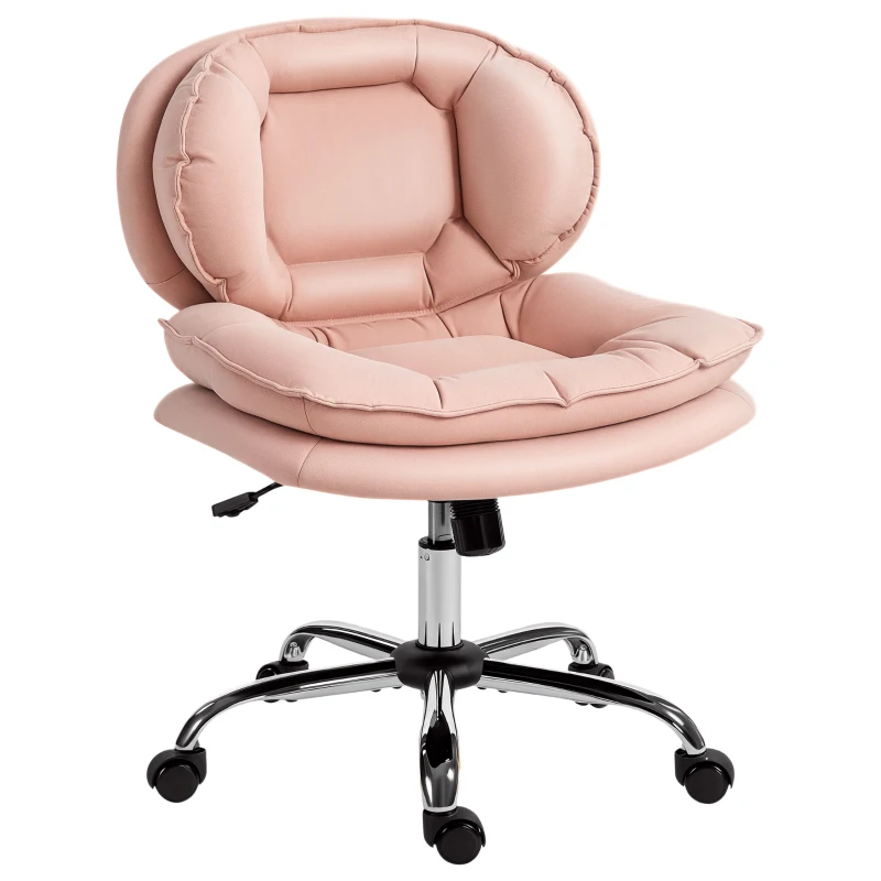 HOMCOM Armless office chair, Swivel Wide Office Chair with Leathaire Upholstery, Tilting, No Arm, Pink