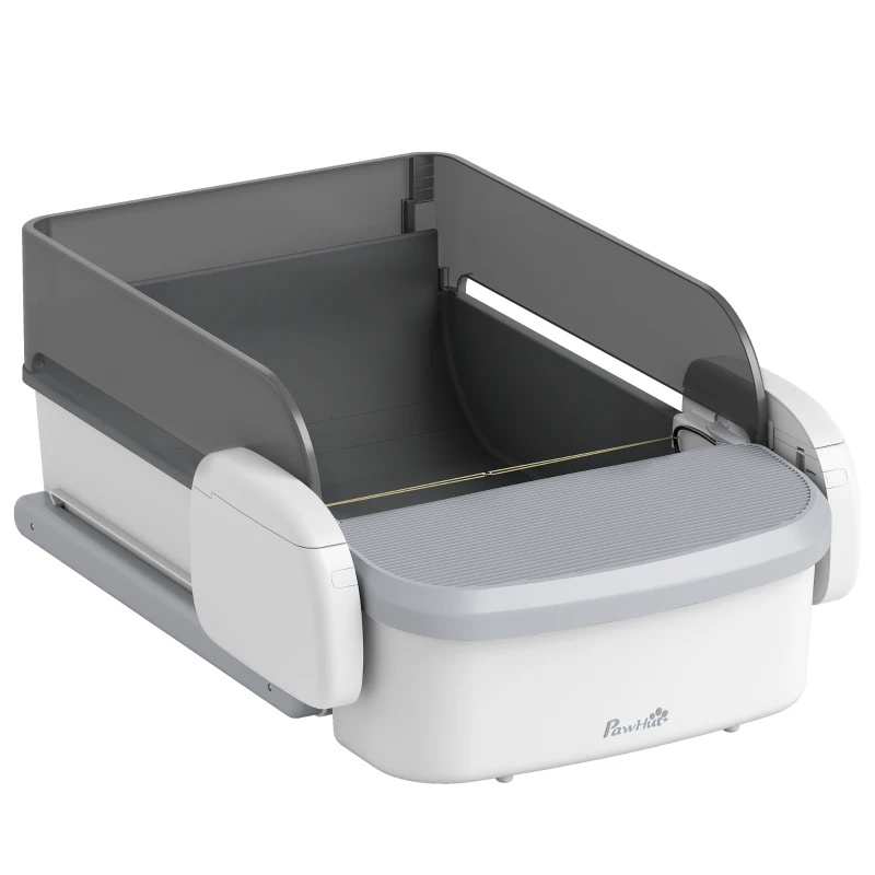 PawHut Automatic Cat Litter Box, Self Cleaning Litter Box with App Control, Open-Top, Grey