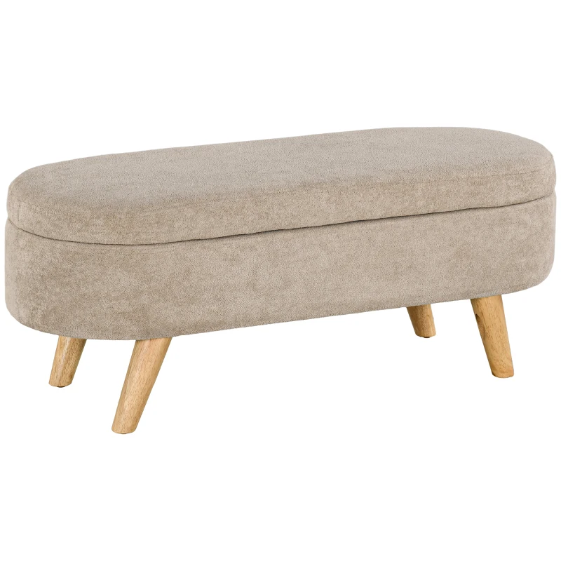 HOMCOM Storage Ottoman Bench, 43.3" Upholstered End of Bed Bench with Wood Legs, Modern Entryway Bench, Beige