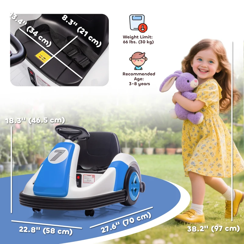 Qaba 6V Bumper Car, Electric Car for Kids with Slow Start, 360° Spin, Music and Horn for 37-72 Months, Blue